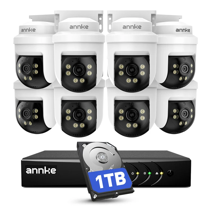 ANNKE 3K Kit Camaras de Vigilancia por Cable para Exteriores, 8X Cámaras PTZ 3K con Audio, 5MP Lite DVR 8 Canales con Detección IA de Personas/Vehículos y Disco Duro 1TB, Visión Nocturna IR 100ft