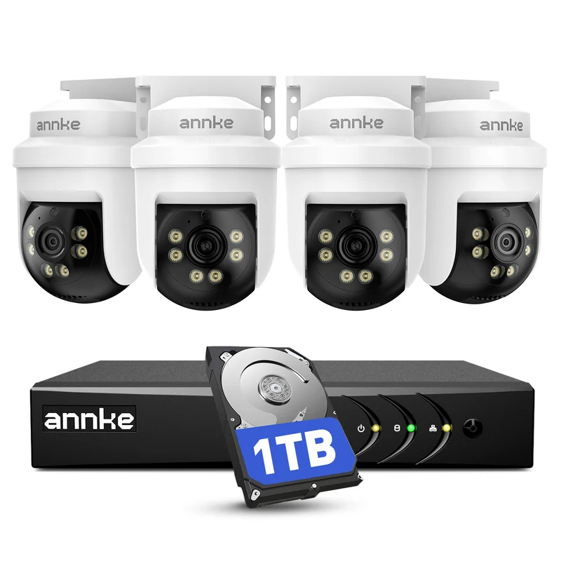 ANNKE 3K Kit Camaras de Vigilancia por Cable para Exteriores, 4X Cámaras PTZ 3K con Audio, 5MP Lite DVR 8 Canales con Detección IA de Personas/Vehículos y Disco Duro 1TB, Visión Nocturna IR 100ft