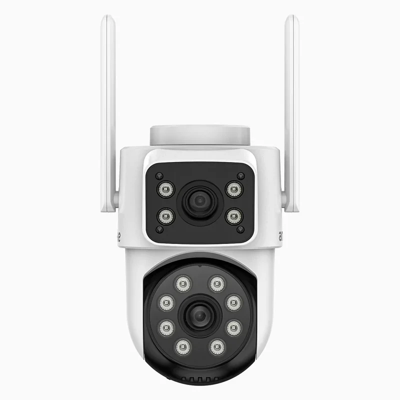 WCD220 - Cámara de seguridad WiFi para exterior 4MP con doble lente, giro 355° e inclinación 90°, WiFi 2.4 GHz, detección de personas, visión nocturna Dual Light, sirena de alarma, audio bidireccional, compatible con Alexa