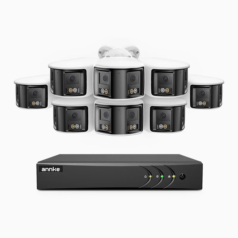 ACDK500 - Kit de 8 cámaras de vigilancia 3K con grabador de 8 canales, doble lente, panorámica 180°, visión nocturna Dual Light, Micrófono Incorporado, protección IP67