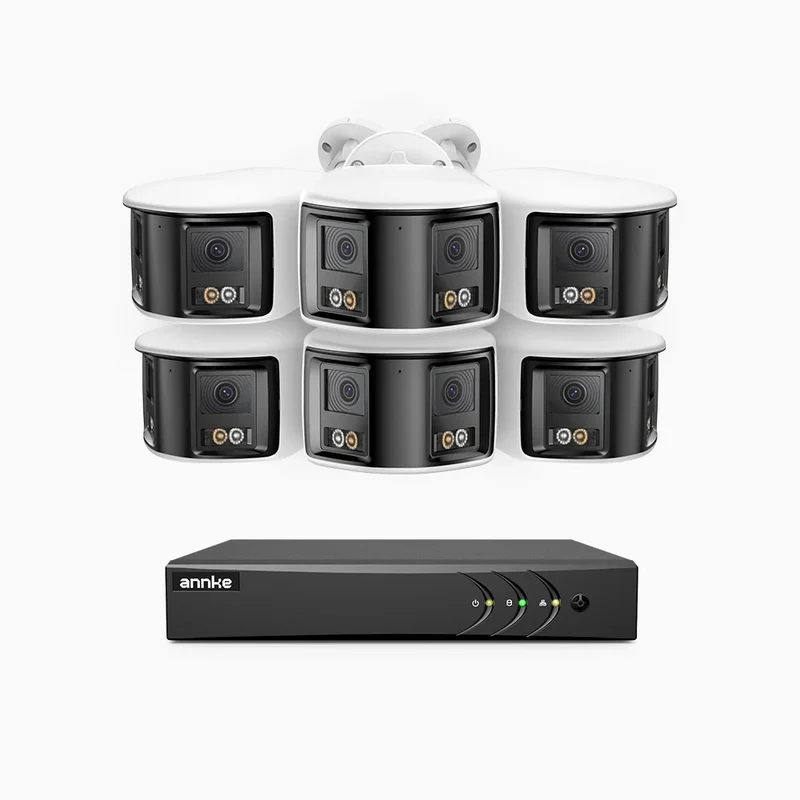 ACDK500 - Kit de 6 cámaras de vigilancia 3K con grabador de 8 canales, doble lente, panorámica 180°, visión nocturna Dual Light, Micrófono Incorporado, protección IP67