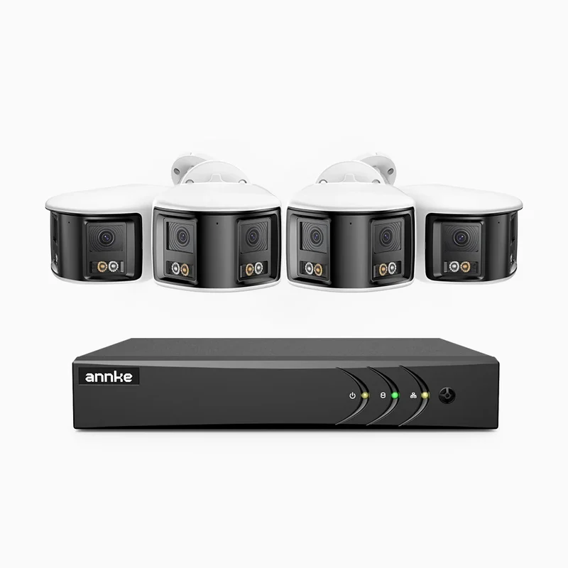ACDK500 - Kit de 4 cámaras de vigilancia 3K con grabador de 8 canales, doble lente, panorámica 180°, visión nocturna Dual Light, Micrófono Incorporado, protección IP67