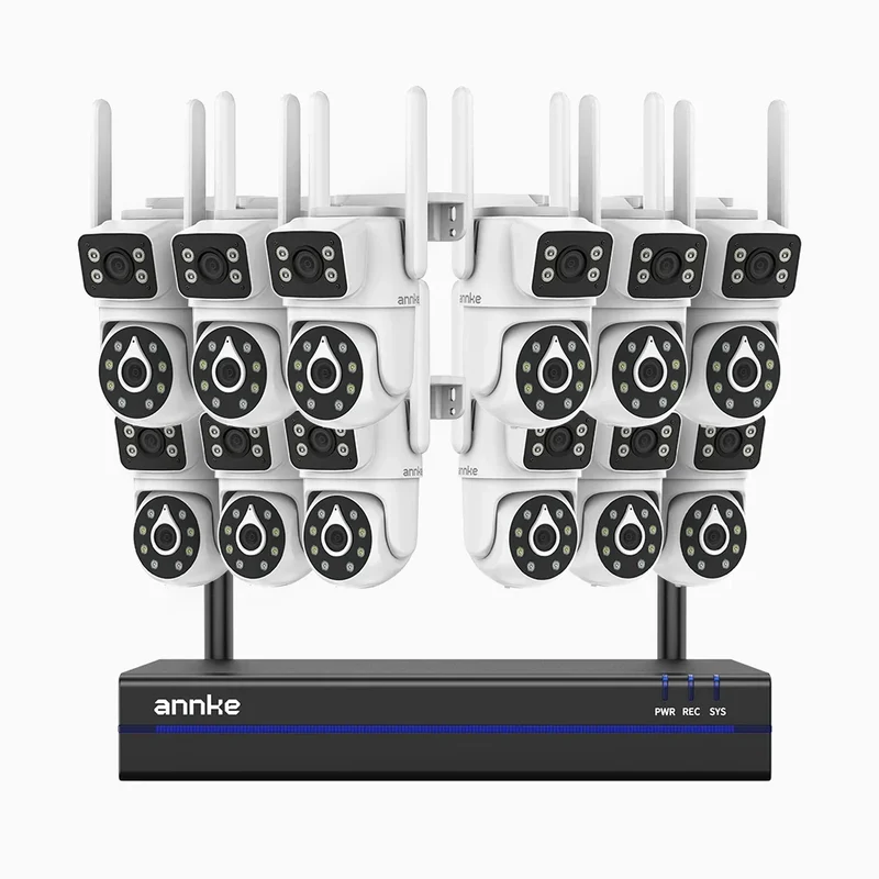 WCDS400 - Kit de 12 cámaras de vigilancia inalámbrico de 4MP con videograbador NVR de 16 canales, WiFi de doble banda 2.4G/5G, giro de 350° e inclinación de 90°, visión nocturna de doble luz, detección de movimiento, audio bidireccional