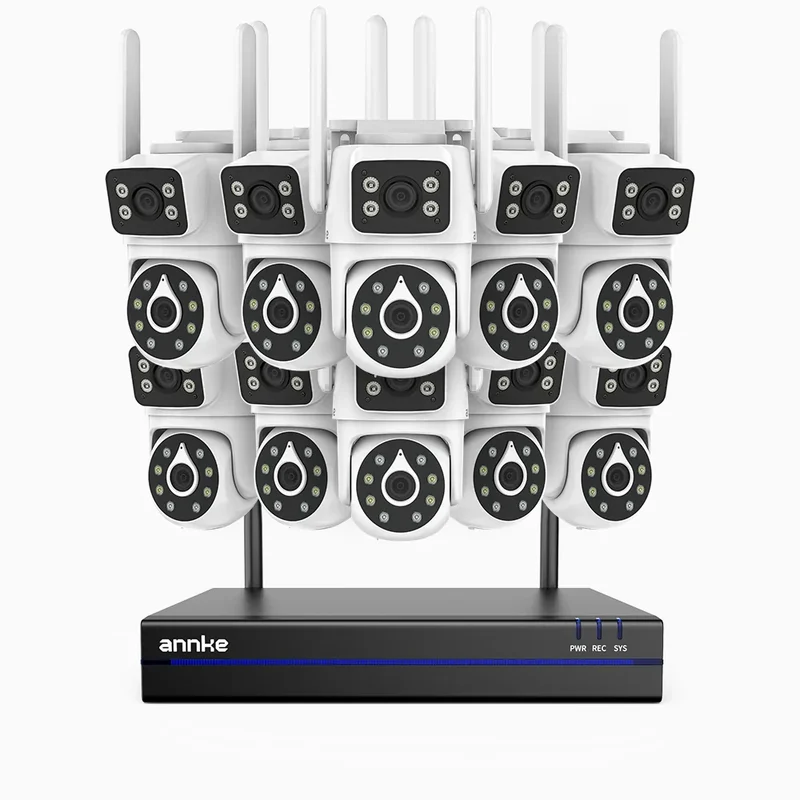 WCDS400 - Kit de 10 cámaras de vigilancia inalámbrico de 4MP con videograbador NVR de 16 canales, WiFi de doble banda 2.4G/5G, giro de 350° e inclinación de 90°, visión nocturna de doble luz, detección de movimiento, audio bidireccional