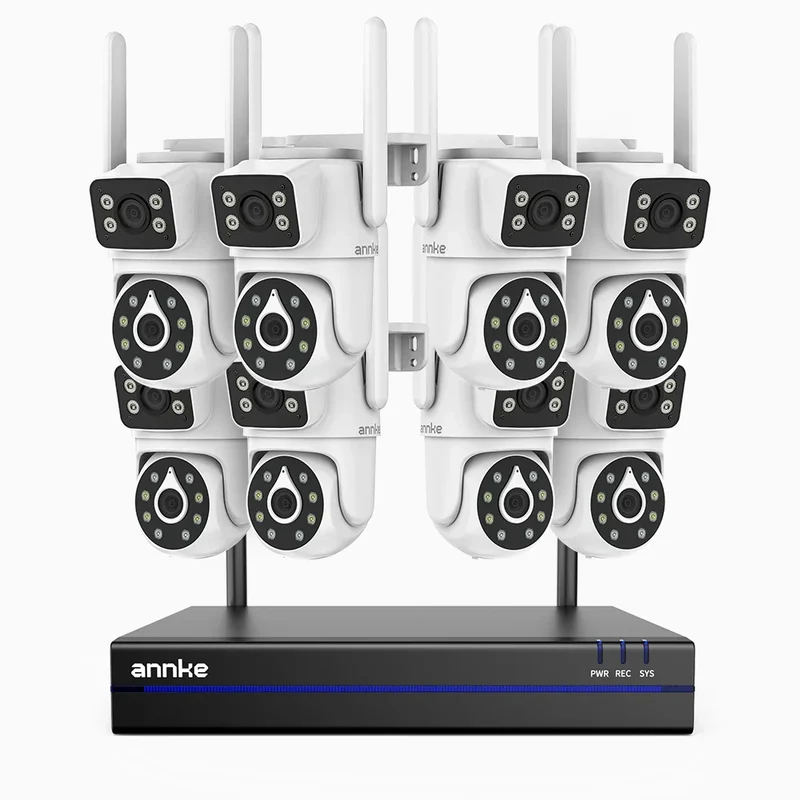 WCDS400 - Kit de 8 cámaras de vigilancia inalámbrico de 4MP con videograbador NVR de 8 canales, WiFi de doble banda 2.4G/5G, giro de 350° e inclinación de 90°, visión nocturna de doble luz, detección de movimiento, audio bidireccional