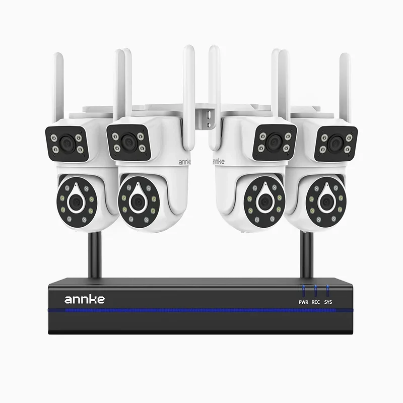 WCDS400 - Kit de 4 cámaras de vigilancia inalámbrico de 4MP con videograbador NVR de 8 canales, WiFi de doble banda 2.4G/5G, giro de 350° e inclinación de 90°, visión nocturna de doble luz, detección de movimiento, audio bidireccional