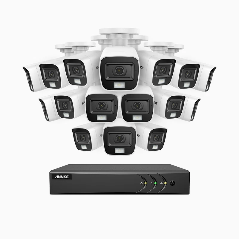 ADLK500 - Kit de 16 cámaras de vigilancia 3K con grabador de 16 canales, Doble Luz Visión Nocturna, Apertura Superficial f/1.2, Señal de Salida 4 en 1, Micrófono Incorporado, IP67 Resistente al Clima