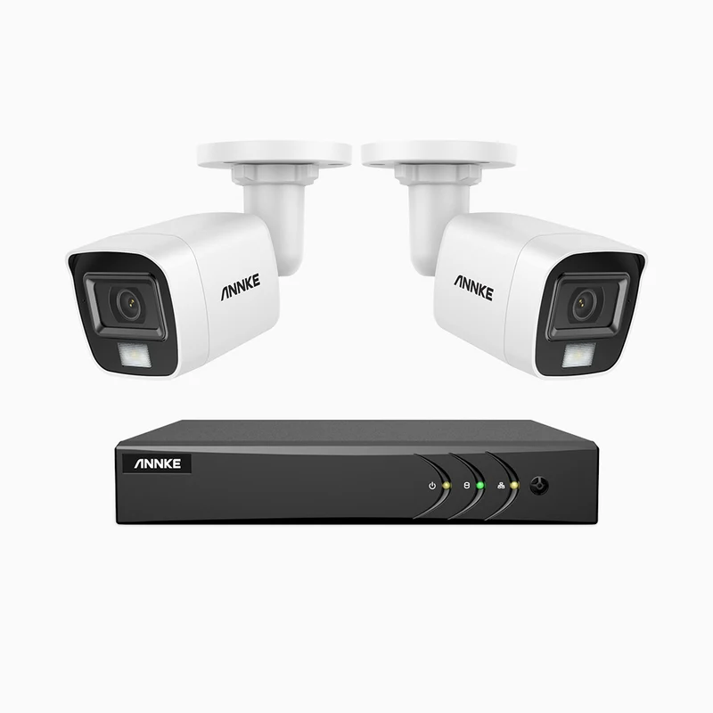 ADLK500 - Kit de 2 cámaras de vigilancia 3K con grabador de 8 canales, Doble Luz Visión Nocturna, Apertura Superficial f/1.2, Señal de Salida 4 en 1, Micrófono Incorporado, IP67 Resistente al Clima