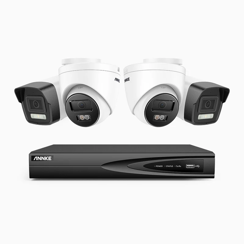 H500P - Kit de vigilancia PoE de 3K con 2 cámara bullet y 2 cámara domo y videograbador NVR de 4 canales, 3072 × 1728 @ 20 fps, Detección de Personas y Vehículos, Audio Bidireccional, IP67