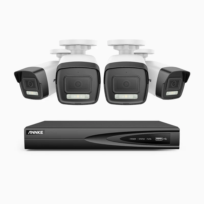 H500P - Kit de 4 cámaras de vigilancia PoE de 3K con videograbador NVR de 4 canales, 3072 × 1728 @ 20 fps, Detección de Personas y Vehículos, Audio Bidireccional, IP67