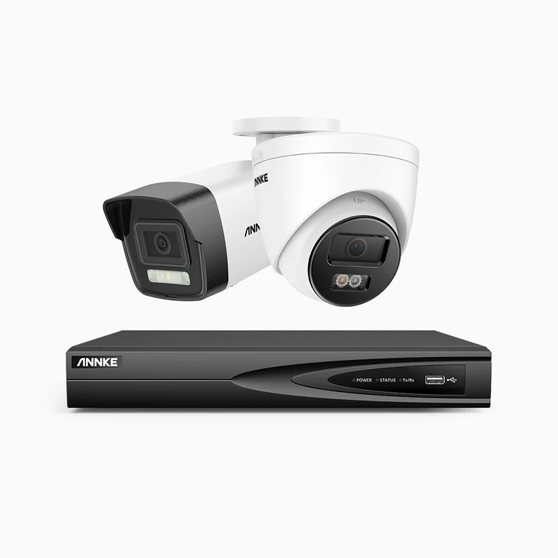 H500P - Kit de vigilancia PoE de 3K con 1 cámara bullet y 1 cámara domo y videograbador NVR de 4 canales, 3072 × 1728 @ 20 fps, Detección de Personas y Vehículos, Audio Bidireccional, IP67