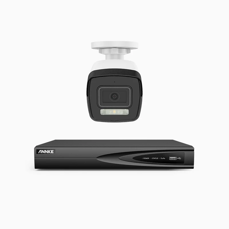 H500P - Kit de 1 cámaras de vigilancia PoE de 3K con videograbador NVR de 4 canales, 3072 × 1728 @ 20 fps, Detección de Personas y Vehículos, Audio Bidireccional, IP67