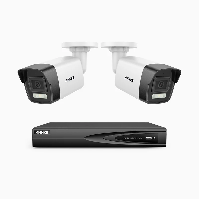 H500P - Kit de 2 cámaras de vigilancia PoE de 3K con videograbador NVR de 4 canales, 3072 × 1728 @ 20 fps, Detección de Personas y Vehículos, Audio Bidireccional, IP67