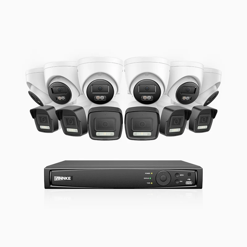 H500P - Kit de vigilancia PoE de 3K con 6 cámara bullet y 6 cámara domo y videograbador NVR de 16 canales, 3072 × 1728 @ 20 fps, Detección de Personas y Vehículos, Audio Bidireccional, IP67