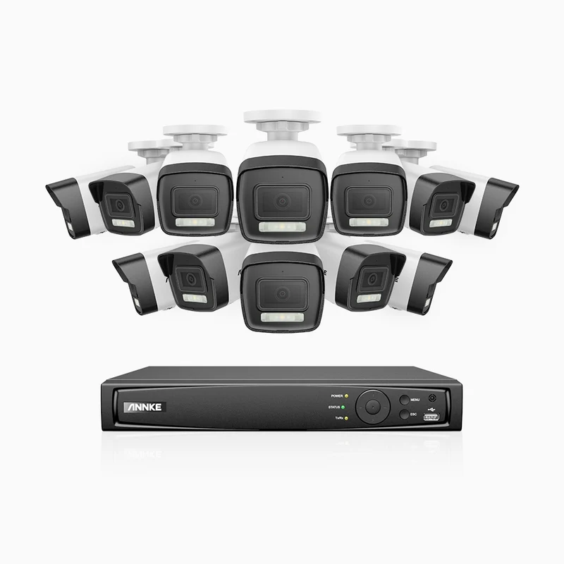 H500P - Kit de 12 cámaras de vigilancia PoE de 3K con videograbador NVR de 16 canales, 3072 × 1728 @ 20 fps, Detección de Personas y Vehículos, Audio Bidireccional, IP67