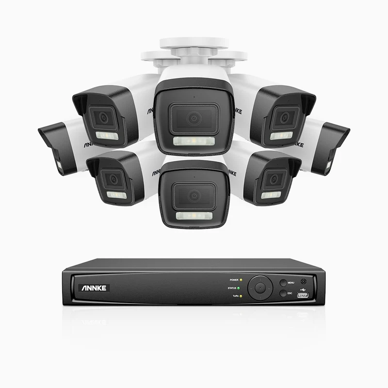 H500P - Kit de 8 cámaras de vigilancia PoE de 3K con videograbador NVR de 16 canales, 3072 × 1728 @ 20 fps, Detección de Personas y Vehículos, Audio Bidireccional, IP67