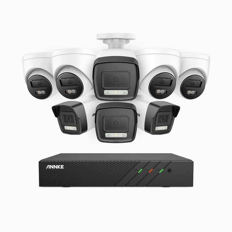 H500P - Kit de vigilancia PoE de 3K con 4 cámara bullet y 4 cámara domo y videograbador NVR de 8 canales, 3072 × 1728 @ 20 fps, Detección de Personas y Vehículos, Audio Bidireccional, IP67