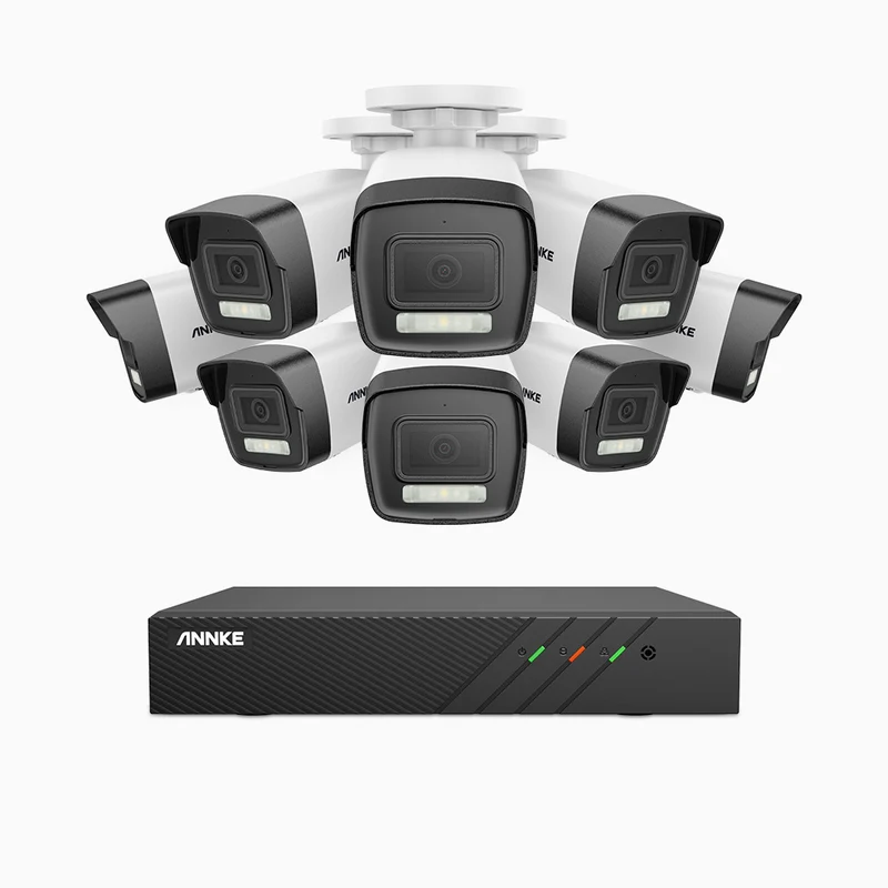 H500P - Kit de 8 cámaras de vigilancia PoE de 3K con videograbador NVR de 8 canales, 3072 × 1728 @ 20 fps, Detección de Personas y Vehículos, Audio Bidireccional, IP67