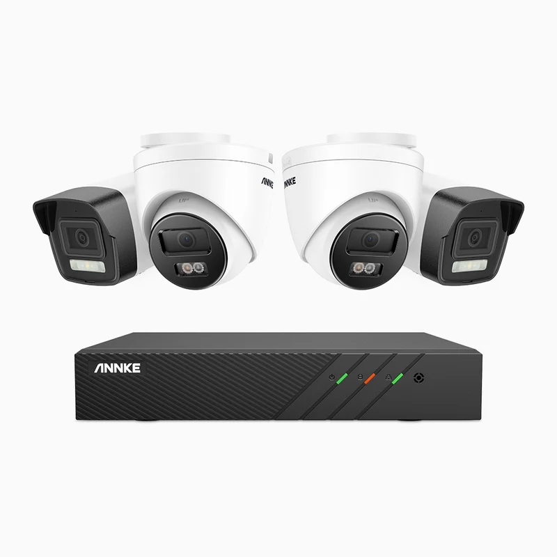 H500P - Kit de vigilancia PoE de 3K con 2 cámara bullet y 2 cámara domo y videograbador NVR de 8 canales, 3072 × 1728 @ 20 fps, Detección de Personas y Vehículos, Audio Bidireccional, IP67