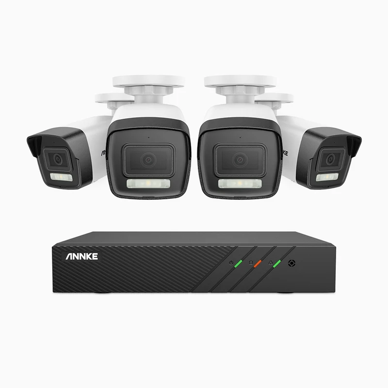 H500P - Kit de 4 cámaras de vigilancia PoE de 3K con videograbador NVR de 8 canales, 3072 × 1728 @ 20 fps, Detección de Personas y Vehículos, Audio Bidireccional, IP67
