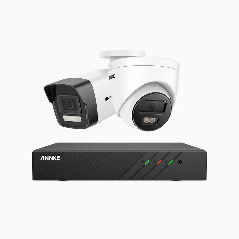 H500P - Kit de vigilancia PoE de 3K con 1 cámara bullet y 1 cámara domo y videograbador NVR de 8 canales, 3072 × 1728 @ 20 fps, Detección de Personas y Vehículos, Audio Bidireccional, IP67