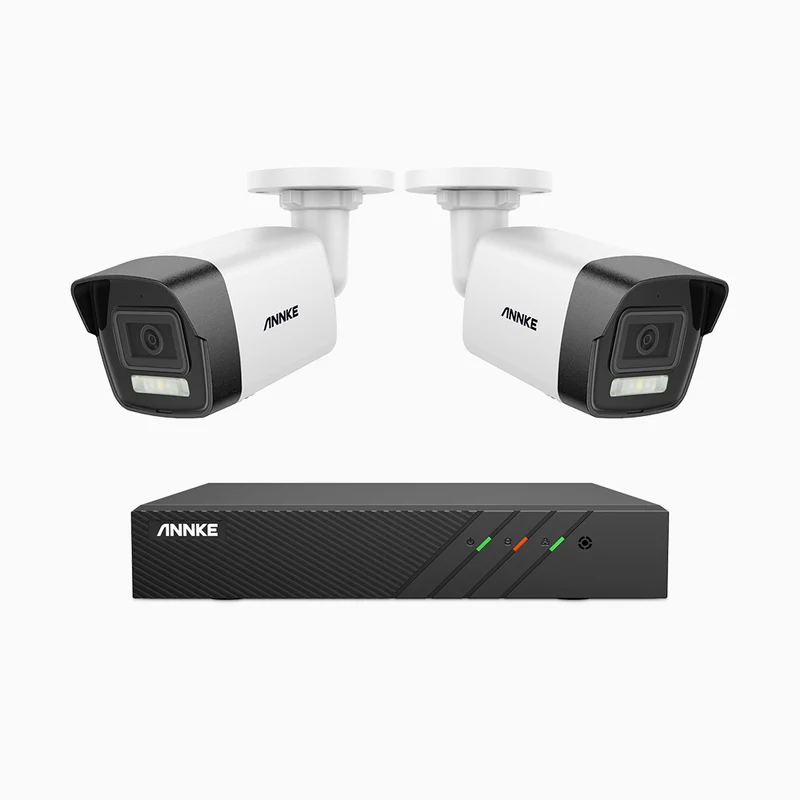 H500P - Kit de 2 cámaras de vigilancia PoE de 3K con videograbador NVR de 8 canales, 3072 × 1728 @ 20 fps, Detección de Personas y Vehículos, Audio Bidireccional, IP67