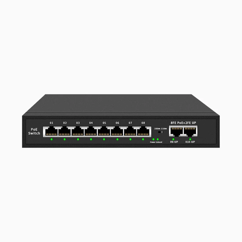 8-Port Ethernet PoE Switch with Metal Casing, Desktop or Wall Mount