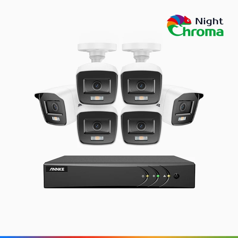NightChroma TM NAK200 - Kit de 6 cámaras de vigilancia 1080p con grabador de 8 canales, visión nocturna en color 1080p, apertura f/1.0 (0.001 lux), campo de visión de 121°, alineación activa
