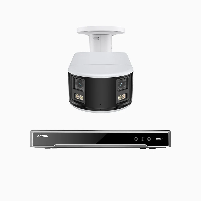 NightChroma TM NDK800 – Kit de 1 cámaras de vigilancia PoE de 4K con videograbador NVR de 8 canales, panorámica doble lente, visión nocturna en color, detección de humanos y vehículos, análisis de comportamiento inteligente