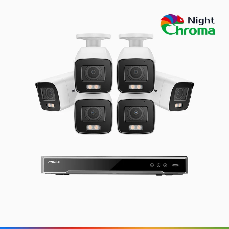 NightChroma TM NCK800 – Kit de 6 cámaras de vigilancia PoE de 4K con videograbador NVR de 8 canales, color visión nocturna, capacidad de decodificación 4K en 2 canales, detección de personas y vehículos, análisis inteligente de comportamiento