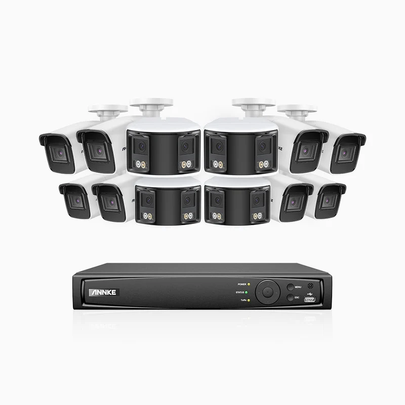 HDCK680 - 16 Channel PoE NVR Security System with Eight 4K Cameras & Four 6MP Dual Lens Panoramic Camera (180° Ultra Wide Angle), Human & Vehicle Detection, Built-in Microphone, Two-Way Audio