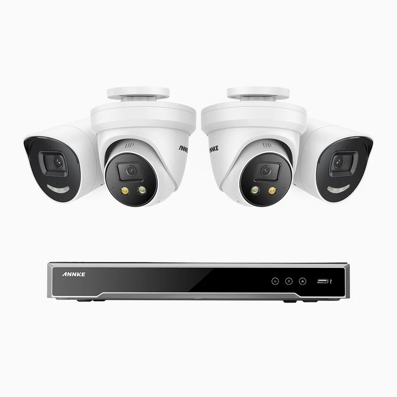 H800X - Kit de vigilancia PoE de 4K con 2 cámara bullet y 2 cámaras domo y videograbador NVR de 8 canales, alarma de sirena y estroboscópica, audio bidireccional, detección de personas y vehículos, protección del perímetro, funciona con Alexa