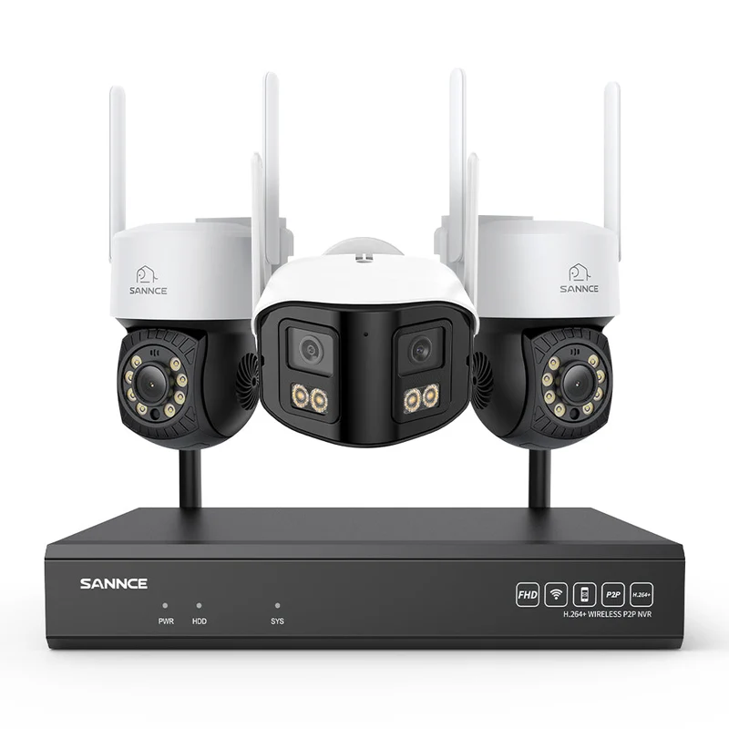 5MP 16-Channel Wireless CCTV System, 8MP NVR, PT WiFi Cameras, AI Audio, Human Detection, Work With Alexa (2xPT Cameras + 1x4MP Dual-Lens Wide-Angle Camera)