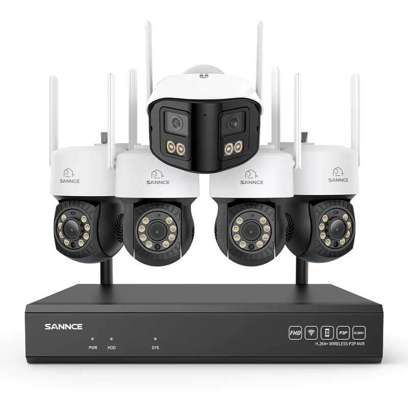 5MP 16-Channel Wireless CCTV System, 8MP NVR, PT WiFi Cameras, AI Audio, Human Detection, Work With Alexa (4xPT Cameras + 1x4MP Dual-Lens Wide-Angle Camera)