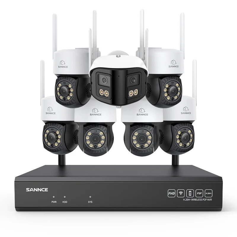 5MP 16-Channel Wireless CCTV System, 8MP NVR, PT WiFi Cameras, AI Audio, Human Detection, Work With Alexa (6xPT Cameras + 1x4MP Dual-Lens Wide-Angle Camera)