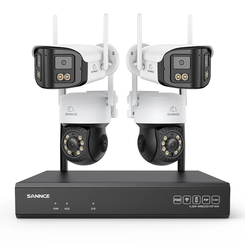 5MP 16-Channel Wireless CCTV System, 8MP NVR, PT WiFi Cameras, AI Audio, Human Detection, Work With Alexa (2xPT Cameras + 2x4MP Dual-Lens Wide-Angle Camera)