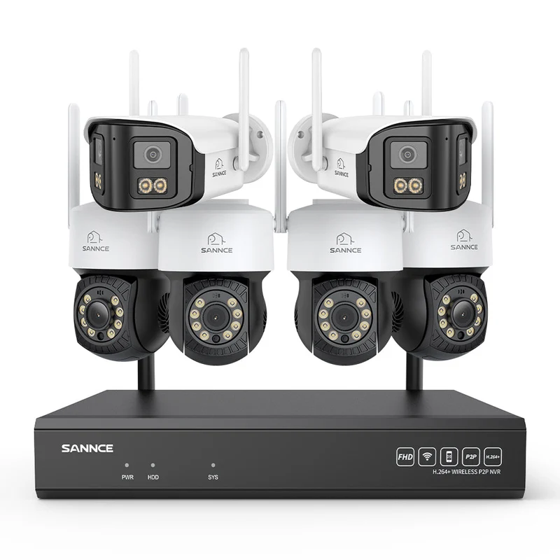 5MP 16-Channel Wireless CCTV System, 8MP NVR, PT WiFi Cameras, AI Audio, Human Detection, Work With Alexa (4xPT Cameras + 2x4MP Dual-Lens Wide-Angle Camera)