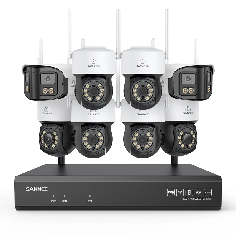 5MP 16-Channel Wireless CCTV System, 8MP NVR, PT WiFi Cameras, AI Audio, Human Detection, Work With Alexa (6xPT Cameras + 2x4MP Dual-Lens Wide-Angle Camera)