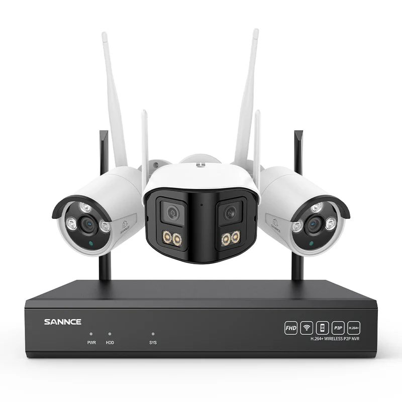 5MP 16-Channel Wireless CCTV System, 8MP NVR, WiFi IP Cameras, AI Audio, Human Detection, Works with Alexa (1x4MP Dual-Lens Camera + 2x3MP Night Vision Cameras)