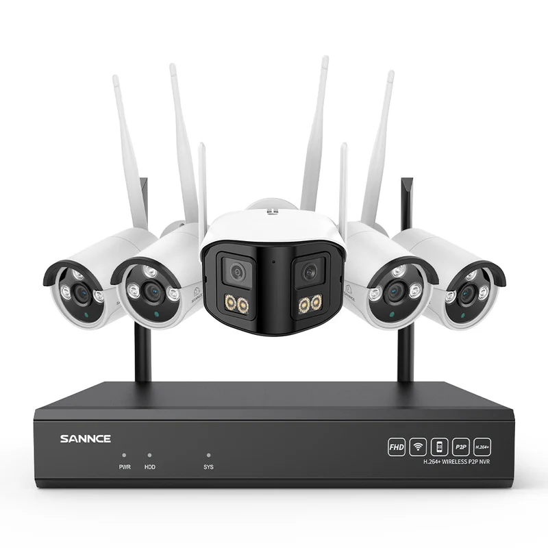 5MP 16-Channel Wireless CCTV System, 8MP NVR, WiFi IP Cameras, AI Audio, Human Detection, Works with Alexa (1x4MP Dual-Lens Camera + 4x3MP Night Vision Cameras)