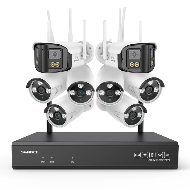 5MP 16-Channel Wireless CCTV System, 8MP NVR, WiFi IP Cameras, AI Audio, Human Detection, Works with Alexa (2x4MP Dual-Lens Camera + 6x3MP Night Vision Cameras)